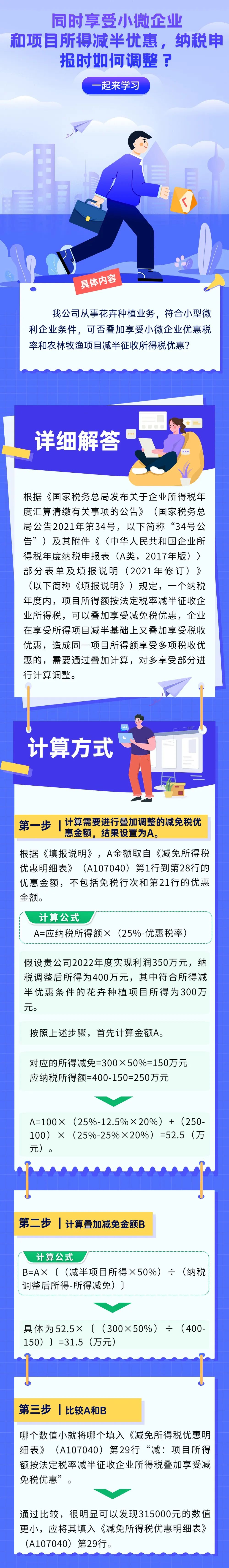 同时享受小微企业和项目所得减半优惠，纳税申报时如何调整？